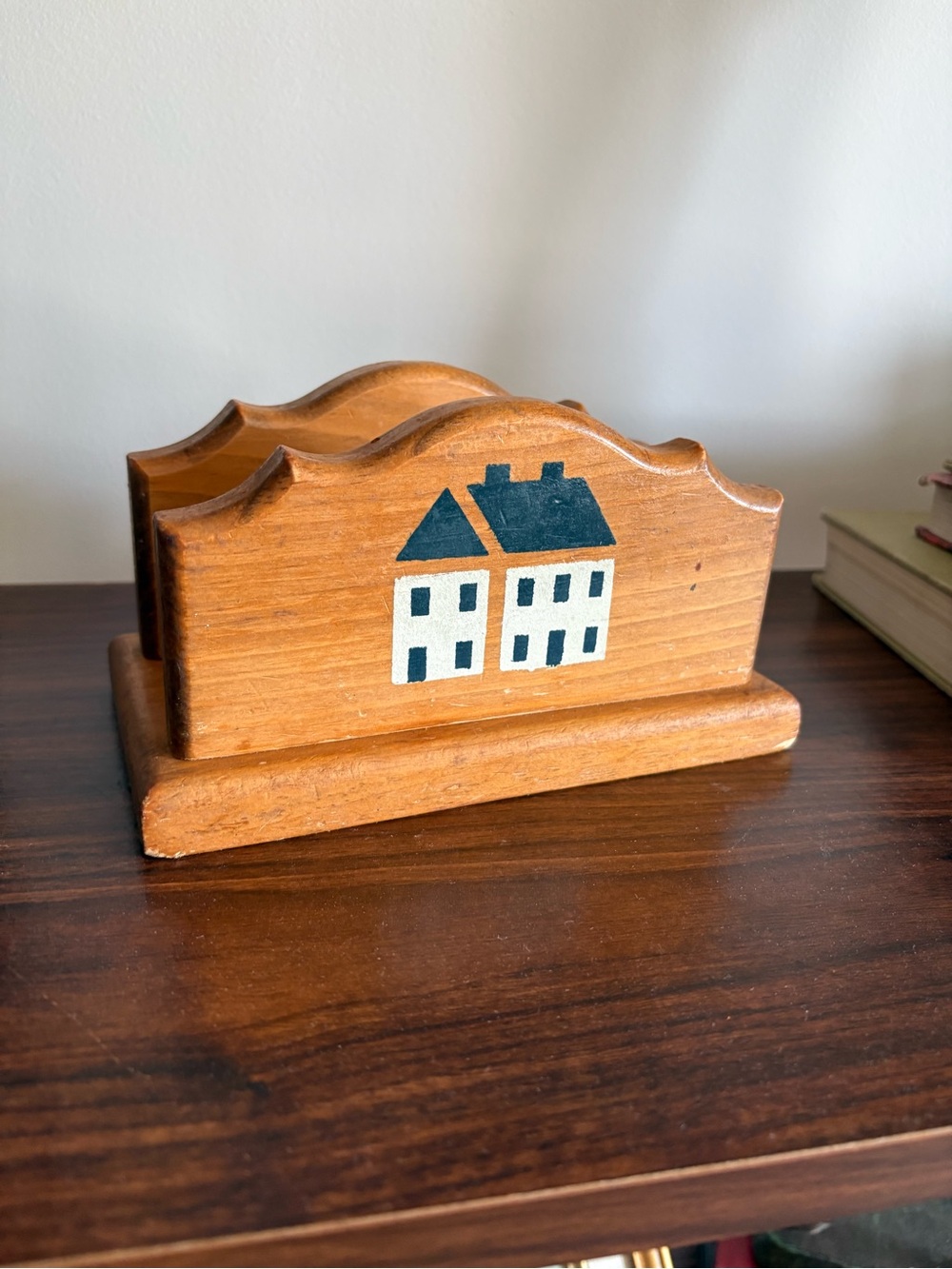 Vintage Wooden Napkin Holder Folk Art Cottage Style